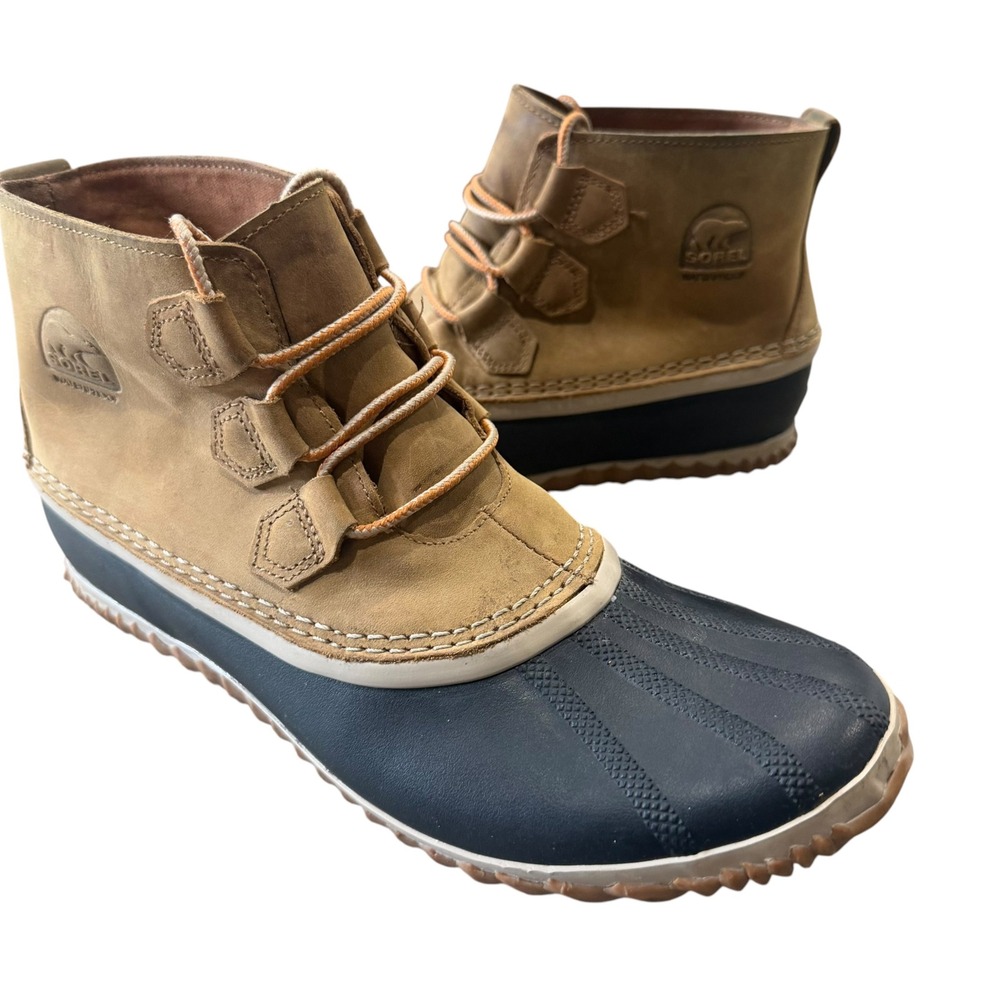 SOREL Out 'N About Waterproof Leather Duck Boots Women's 11 Elk Black NL2133-286